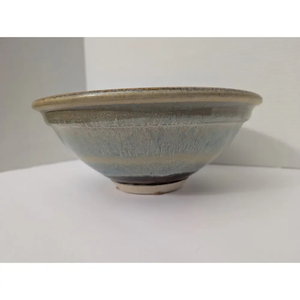 Bill Campbell Studio Art Pottery Bowl Spiraled Blue Brown Style Glaze